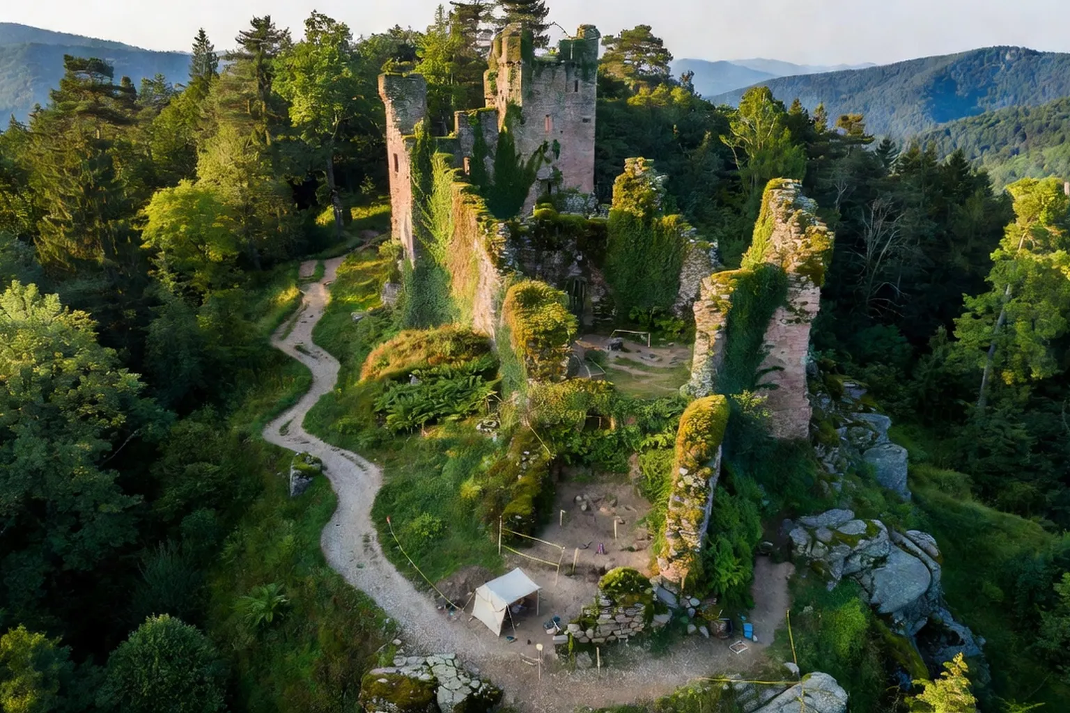 Ruines d'un château alsacien, patrimoine fortifié vosgien