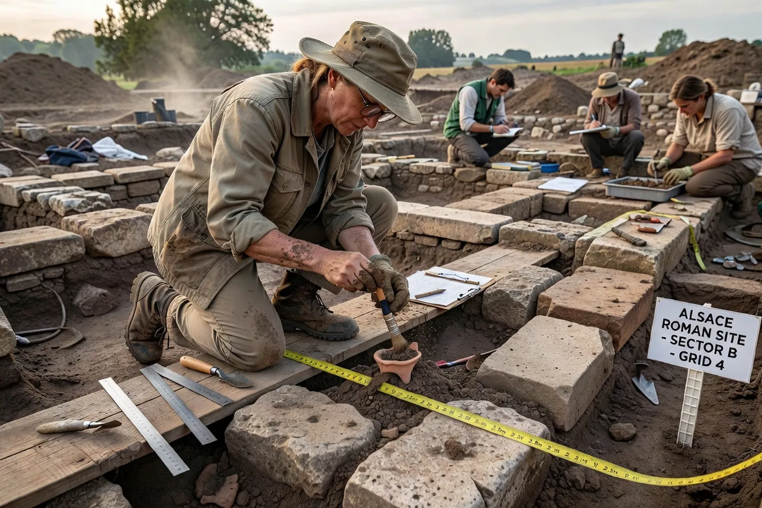 Fouilles archéologiques d'un site romain en Alsace