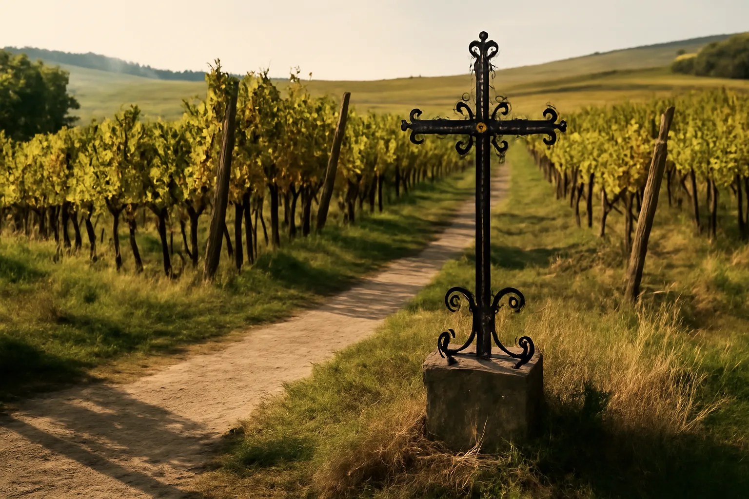 Calvaire monumental avec statues dans un village alsacien