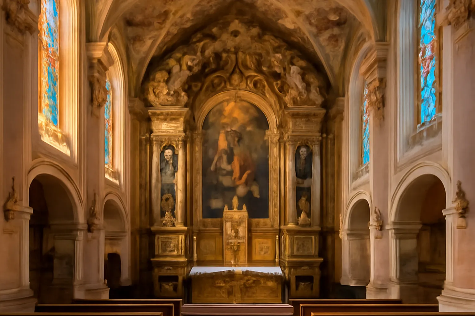 Intérieur baroque d'une église alsacienne