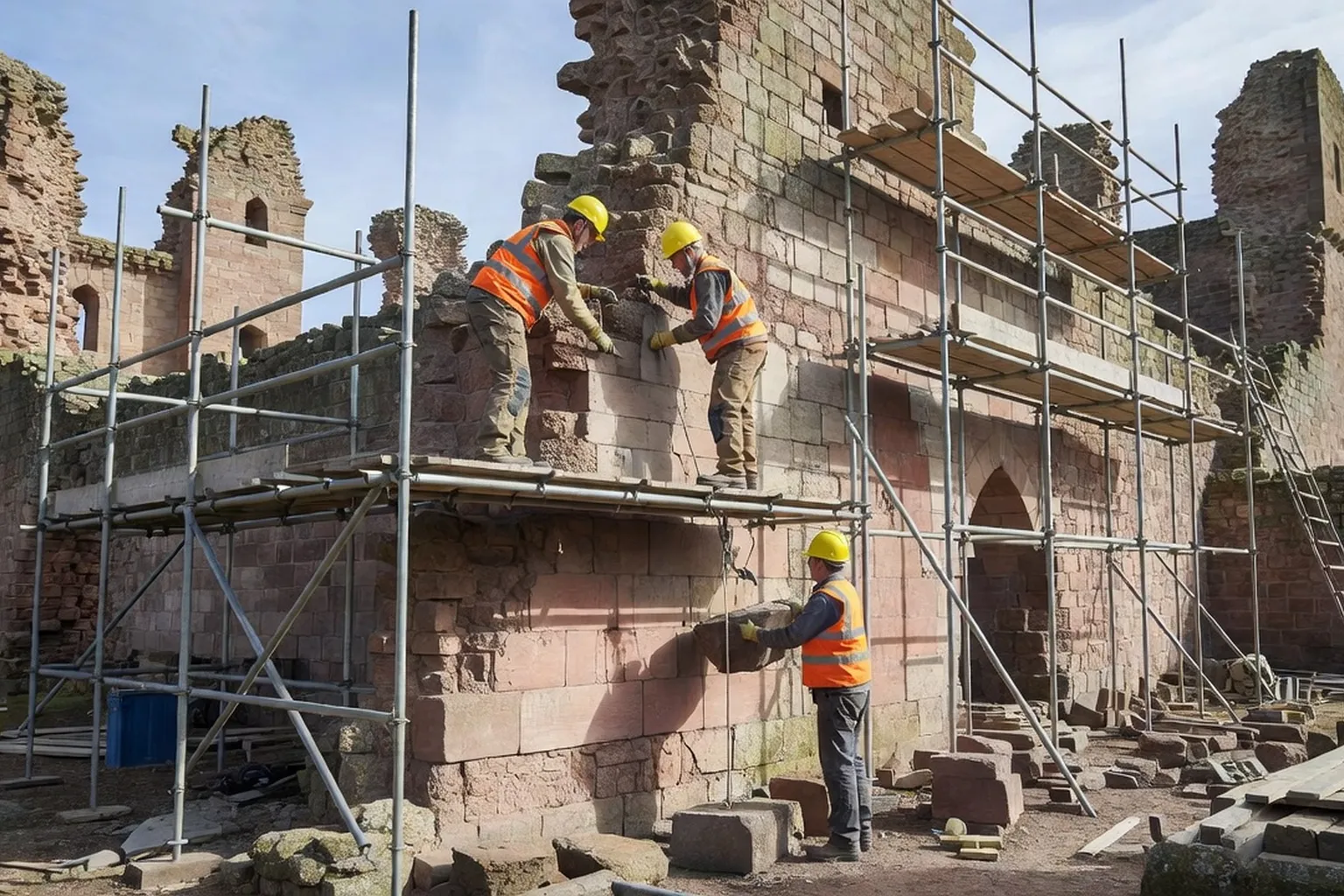 Ruine consolidée d'un château fort alsacien sur un éperon rocheux vosgien