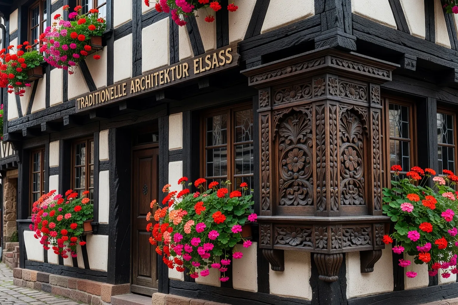 Détail des pans de bois d'une maison alsacienne
