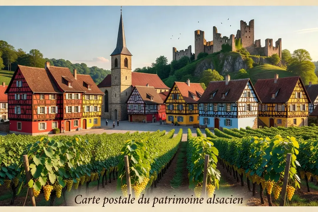 Abbatiale romane de Murbach et vue sur les chateaux forts d'Alsace