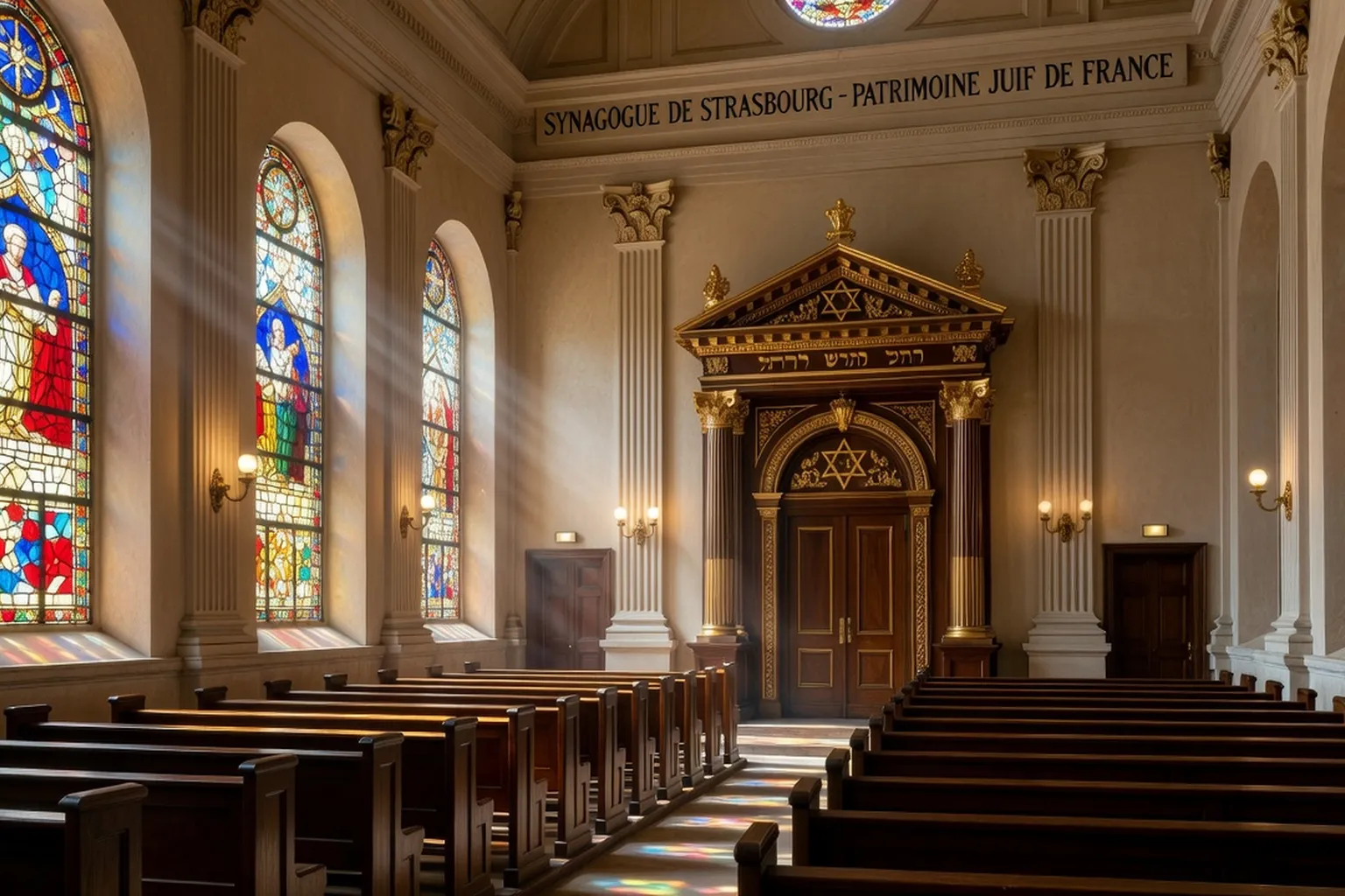 Intérieur d'une synagogue alsacienne néoclassique