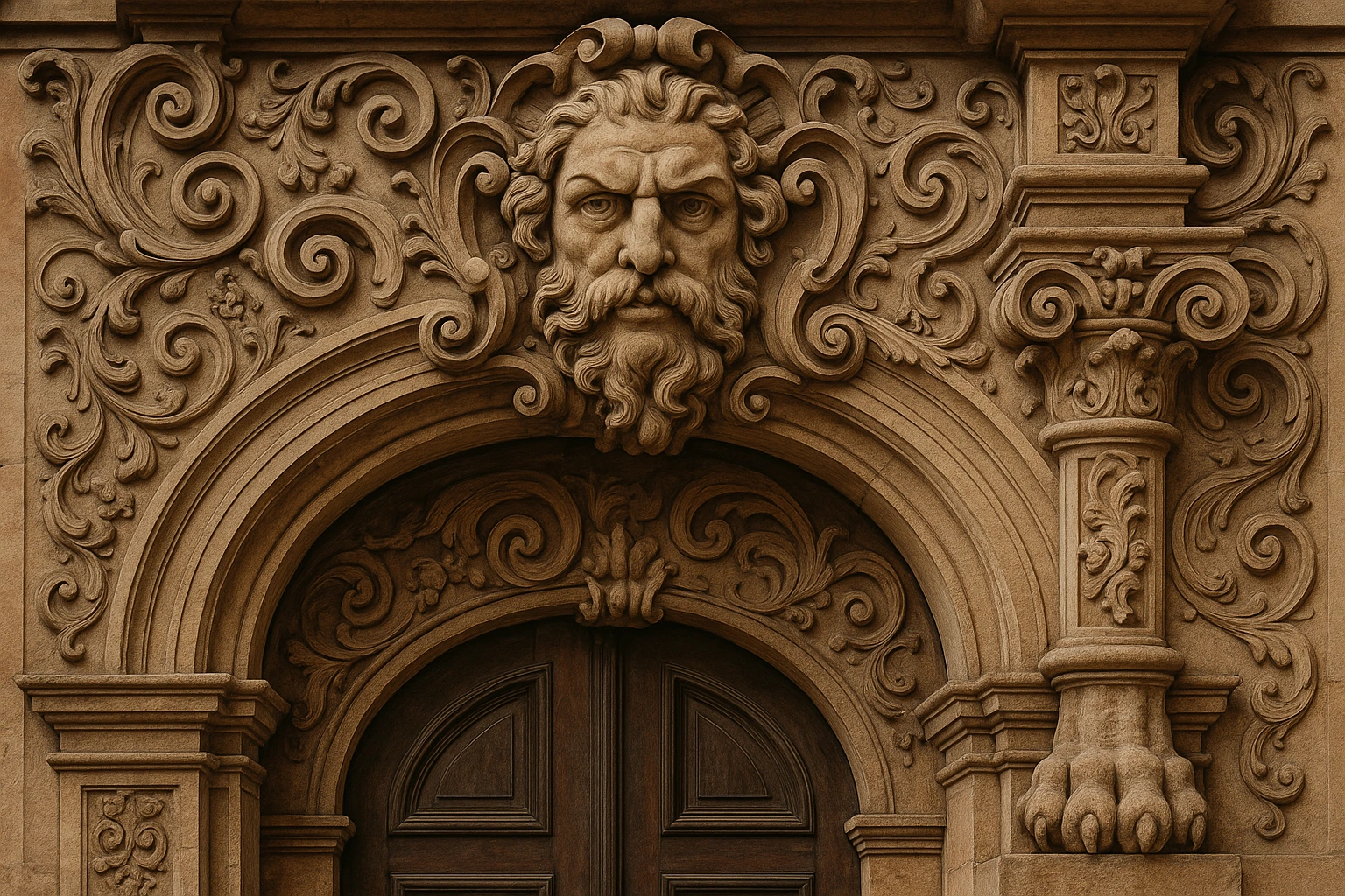 Détail d'un escalier d'honneur baroque avec rampe en fer forgé ornée de motifs rocaille